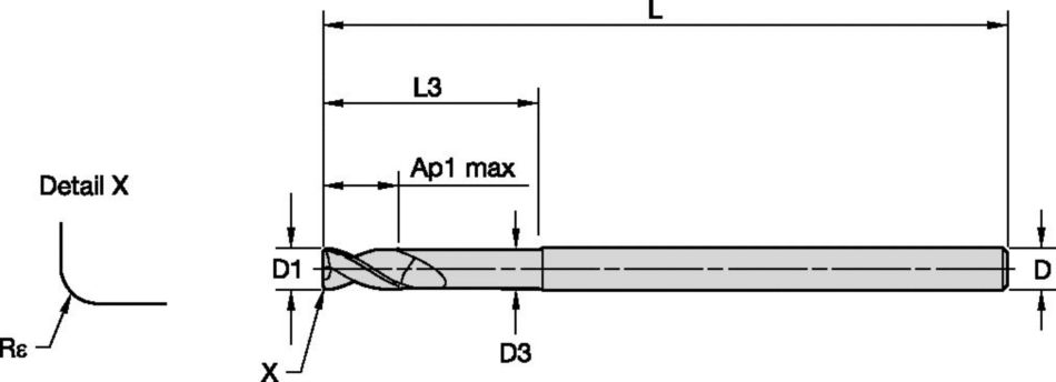 ALUFLASH™ Series 2AF9 • Radius • 2 Flute • Regular Length • Long Neck • Cylindrical Shank • Inch