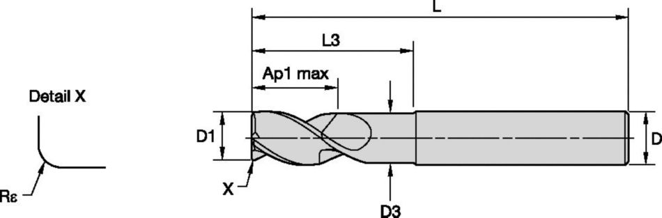 ALUFLASH • Series 3AN9 • Radius • 3 Flute • Regular Length • Regular Neck • Cylindrical Shank • Inch