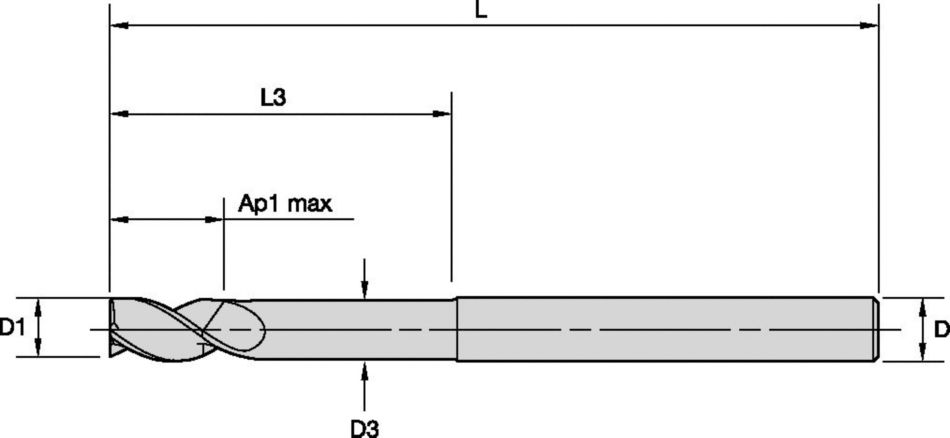 ALUFLASH™ Series 3AF9 • Square End • 3 Flute • Regular Length • Long Neck • Cylindrical Shank • Inch