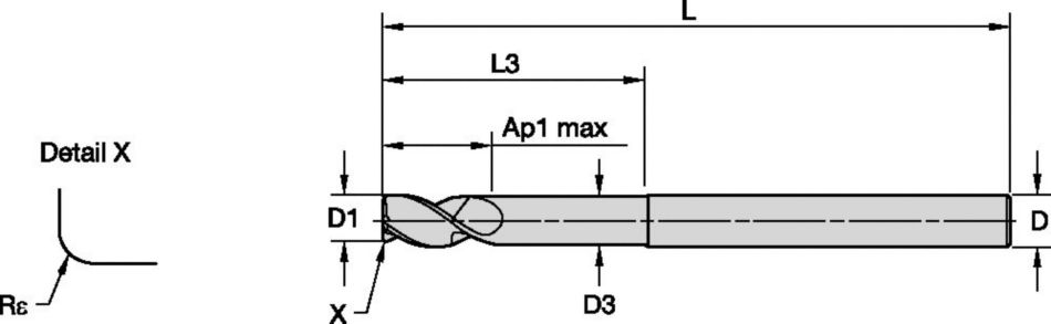 ALUFLASH™ Series 3AF9 • Radius • 3 Flute • Regular Length • Long Neck • Cylindrical Shank • Inch