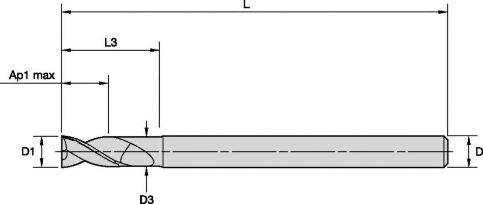 ALUFLASH • Series 2AN9 • Square End • 2 Flute • Regular Length • Regular Neck • Cylindrical Shank • Inch