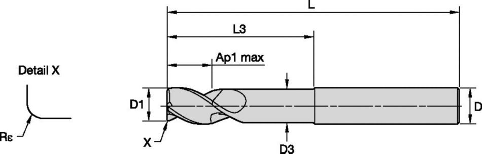 ALUFLASH • Series 3AL9 • Radiused • 3 Flute • Regular Length • Medium Neck • Cylindrical Shank • Inch