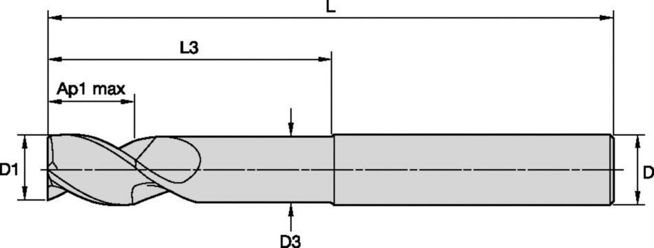 ALUFLASH • Series 3AL9 • Square End • 3 Flute • Regular Length • Medium Neck • Cylindrical Shank • Inch