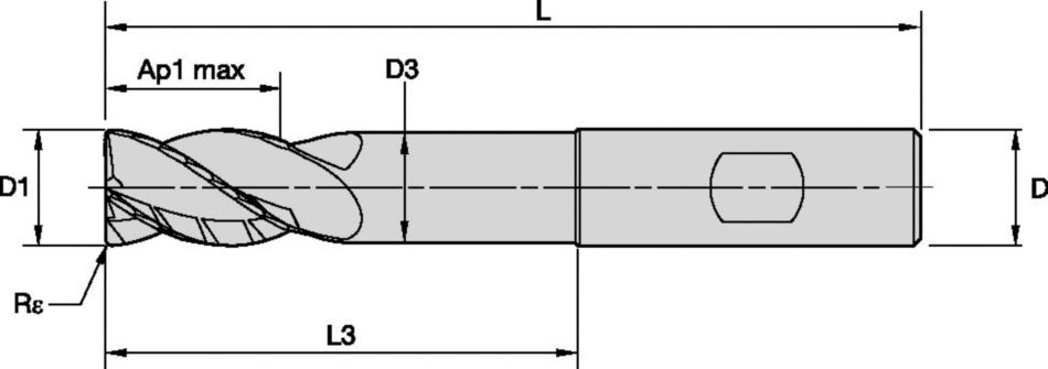 HARVI™ I TE - Radiused - 4 Flutes - Extended Neck - Weldon® Shank - Metric 6929466 - Kennametal