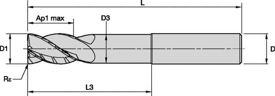 HARVI I TE Solid Carbide End Mill - Radiused - 4 Flutes - Extended Neck - Plain Shank - Metric - Grade KCSM15 - 6929460 - Kennametal.com