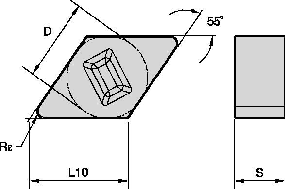 Inserto de torneamento ISO • Estilo D negativo