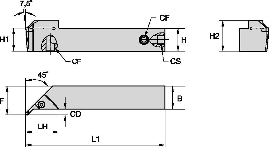Beyond™ Evolution™ • Integral Toolholder • 45° • Profiling • Through Coolant • Inch