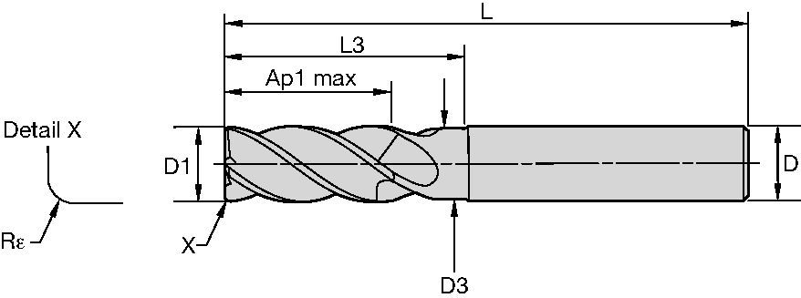 WCE4 • Radiused • 4 Flute • Necked • Cylindrical Shank • Metric