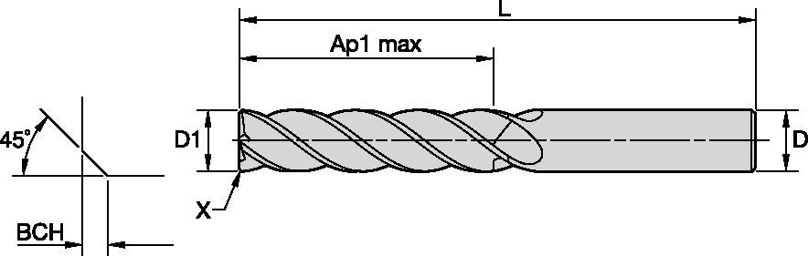 WCE4 • Chamfered • 4 Flute • Long Length • Cylindrical Shank • Metric