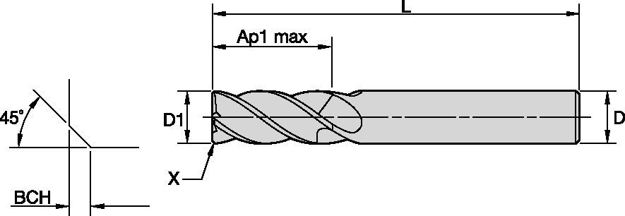 WCE4 • Chamfered • 4 Flute • Cylindrical Shank • Metric