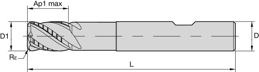 High-Performance Solid Carbide End Mills • HARVI™ HARVI I • F4BS.. WM-WX-WL • Unequal Flute Spacing • With Neck • Chipbreaker