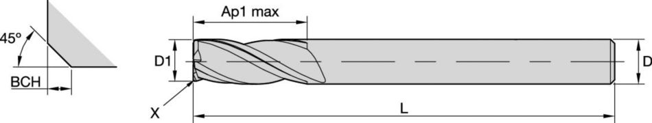 GOmill™ GP • Chamfered • 3 Flutes • Plain Shank • Metric