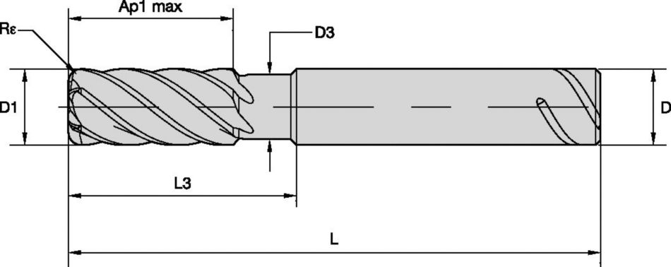 HARVI™ III Solid Carbide End Mill for High Feed Roughing and Finishing with Maximum Metal Removal Rates