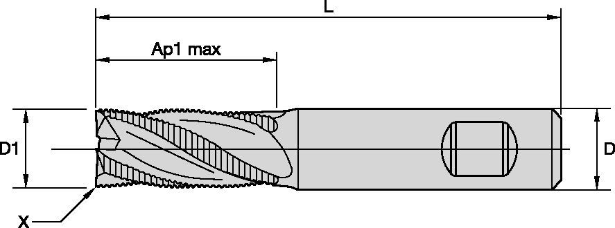 Solid Carbide End Mill for Roughing of Steels, Stainless Steel, Cast Iron