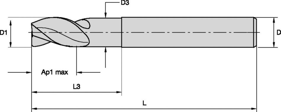 MaxiMet™ • Square End • 3 Flutes • Wiper Facet • Necked • Plain Shank • Inch