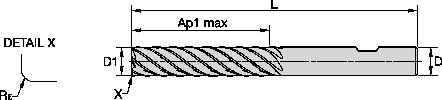 VariMill™ Chip Splitters - Radiused - 7 Flutes - 5 x D - Weldon® Shank - Metric 7073712 - Kennametal