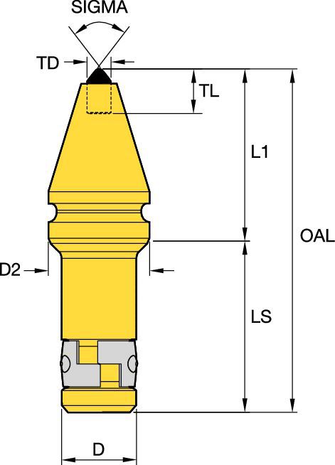 Rotating Tungsten Carbide Pick • 25mm (.99 in) Shank