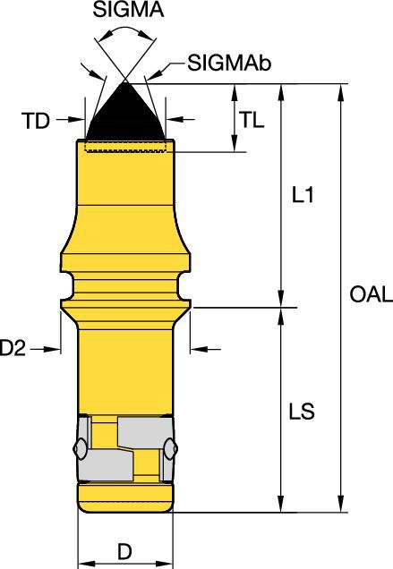 Rotating Tungsten Carbide Pick • 19mm (.74 in) Shank