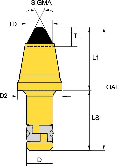 Rotating Tungsten Carbide Pick • 25mm (.99 in) Shank