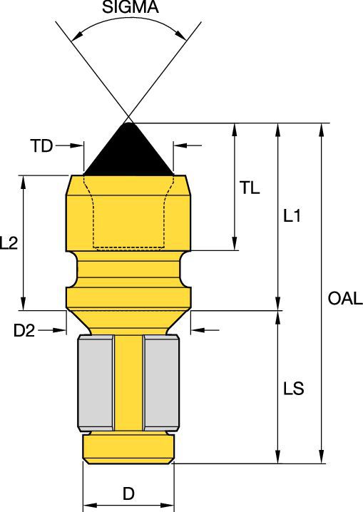 Rotating Tungsten Carbide Pick • 14mm (.55 in) Shank