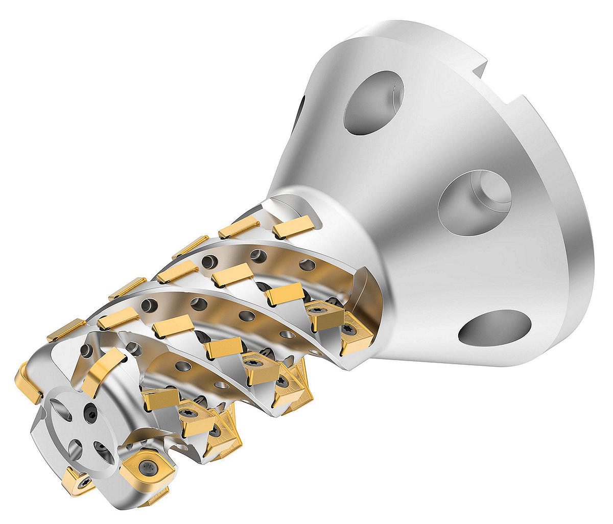 Shoulder milling cutter for steel, stainless steel, and high-temperature alloys.