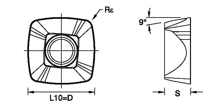 High-feed copy milling insert with four cutting edges.