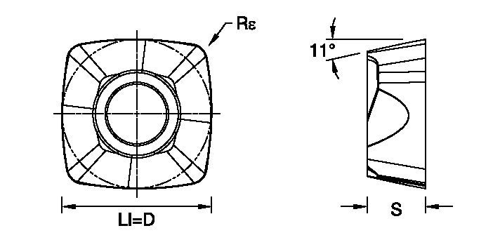 High-feed copy milling insert with four cutting edges, precision ground.