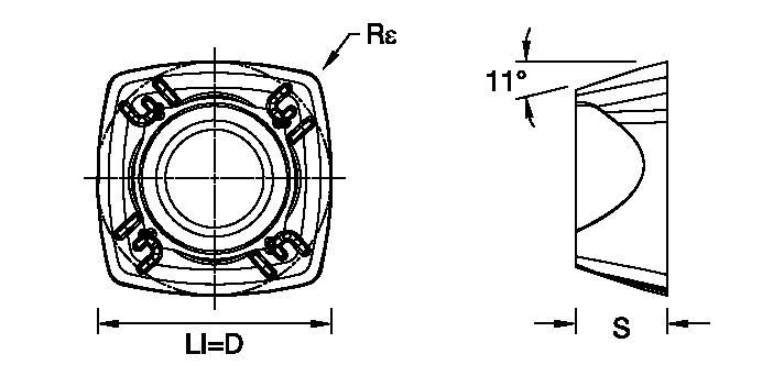 High-feed copy milling insert with four cutting edges, precision ground.