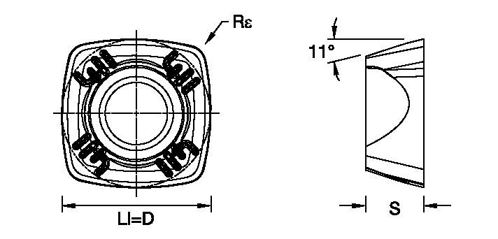 High-feed copy milling insert with four cutting edges.