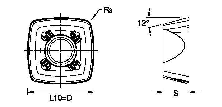 High-feed copy milling insert with four cutting edges, precision ground.