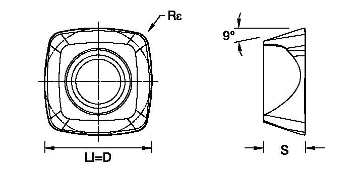 High-feed copy milling insert with four cutting edges.