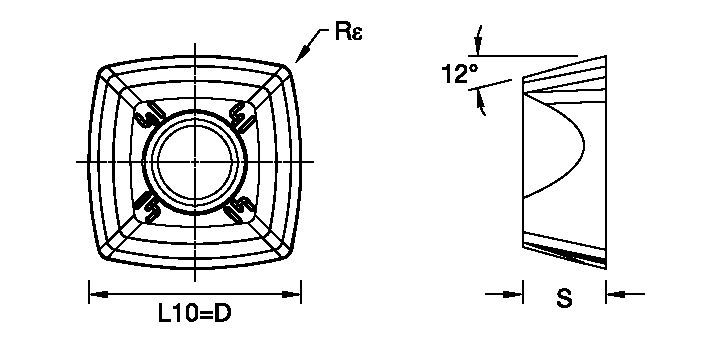 High-feed copy milling insert with four cutting edges, precision ground.