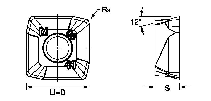 High-feed copy milling insert with four cutting edges.