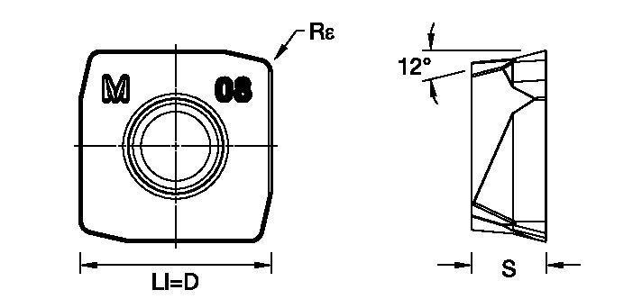 High-feed copy milling insert with four cutting edges.