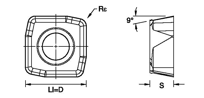 High-feed copy milling insert with four cutting edges, precision ground.