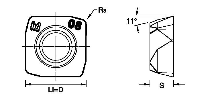 High-feed copy milling insert with four cutting edges. - 7143526