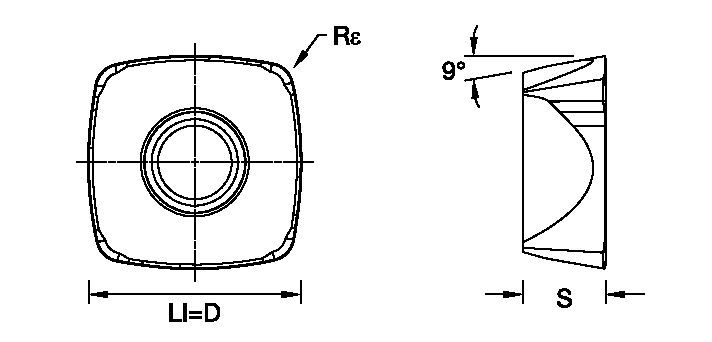 High-feed copy milling insert with four cutting edges, precision ground.