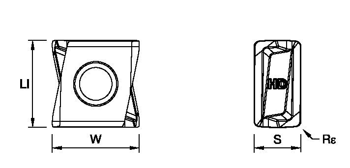 Shoulder milling insert with four cutting edges per insert, precision ground