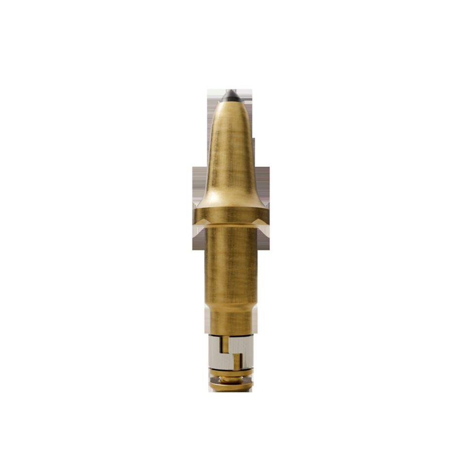 Rotating tungsten carbide pick • 43mm (1.70") Step-Shank-Dimpled Long Retainer for grooved bore • Narrow Bottom