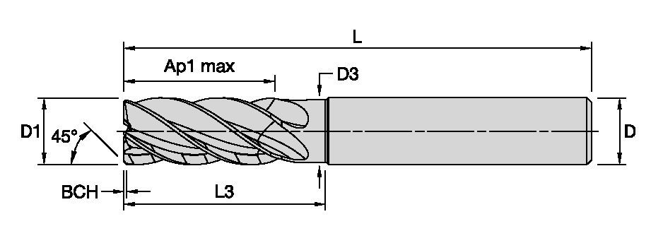 HARVI™ II TE • Chamfered • 5 Flutes • Necked • Plain Shank • Metric