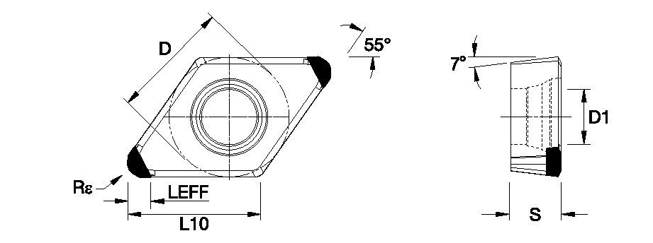 Screw-On • Positive Inserts • DCGT • Wiper with Chipbreaker • Single-Sided Mini Tip