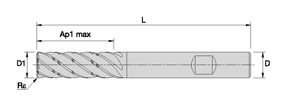KOR6™ <sup>DT</sup> • Radiused • 6 Flutes • 3 x D • Weldon® Shank • Inch
