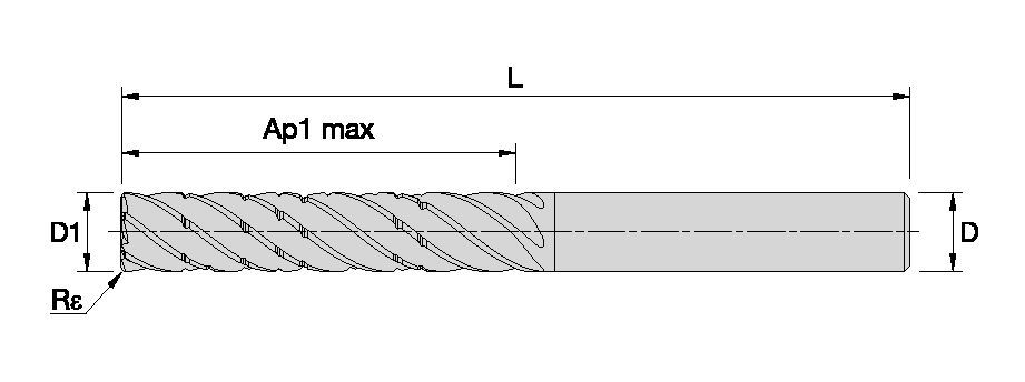 KOR6™ <sup>DT</sup> • Radiused • 6 Flutes • 5 x D • Plain Shank • Inch