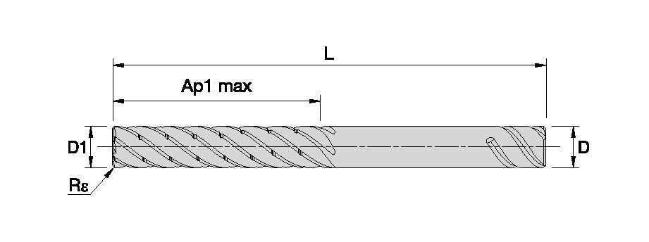 KOR6 DT Solid Carbide End Mill Metric - Radiused - 6 Flutes - 5 x D - Safe - Lock Shank - Grade KCSM15 - 6767646 - Kennametal.com