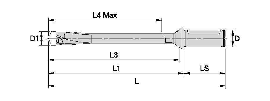 KenTIP™ FS • Drill Body • 8 x D • Straight Flute • Flanged Shank with Flat • Metric 7303562 - Kennametal