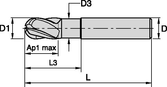 HARVI I Solid Carbide End Mill - Ball Nose - 4 Flutes - Extended Neck - Plain Shank - Metric - Grade KCPM15 - 4046487 - Kennametal.com