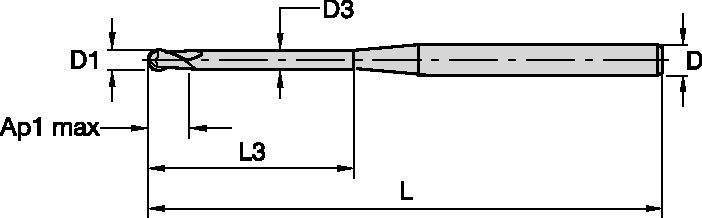 KenCut™ MM • F2AL-WM • Ball Nose • 2 Flutes • Extended Neck • Long • Plain Shank • Metric