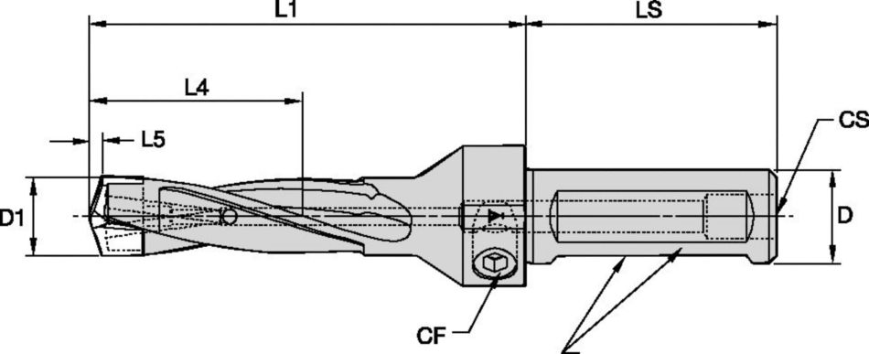 모듈식 드릴링 • 플랜지 섕크 플랫 포함(SSF)