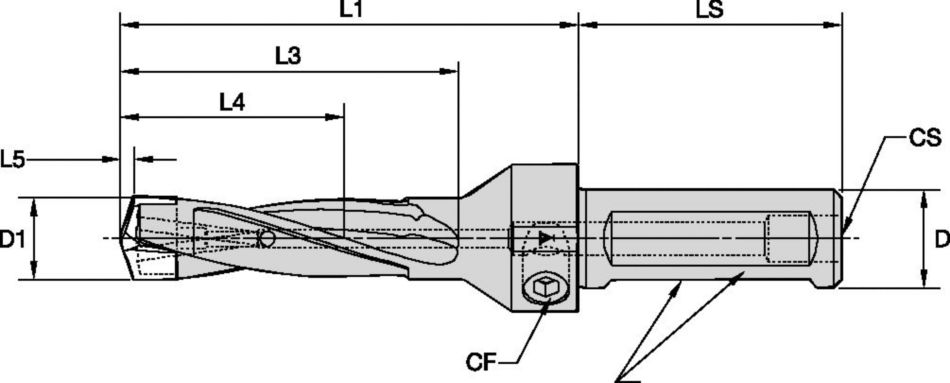 モジュラードリル加工 • フラットカットが付いたフランジ付きシャンク（SSF）