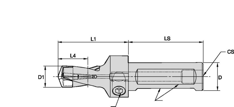 モジュラードリル加工 • フラットカットが付いたフランジ付きシャンク（SSF）